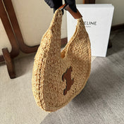 CELINE PANIER HOBO BAG 33 IN RAFFIA AND CALFSKIN LOGO BROWN