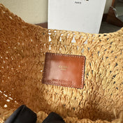 CELINE PANIER HOBO BAG 33 IN RAFFIA AND CALFSKIN LOGO BROWN