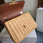 CELINE 25S TEEN GARANCE BAG 18 IN WICKER AND CARAMEL BROWN CALFSKIN