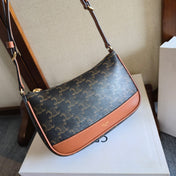 CELINE 25S SHOULDER BAG 21MM IN BLACK TRIOMPHE CANVAS AND BORWN CALFSKIN