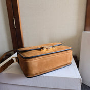 CELINE 25S TEEN TRIOMPHE BAG 18MM IN CARAMEL BROWN SUEDE GOLD HARDWARE