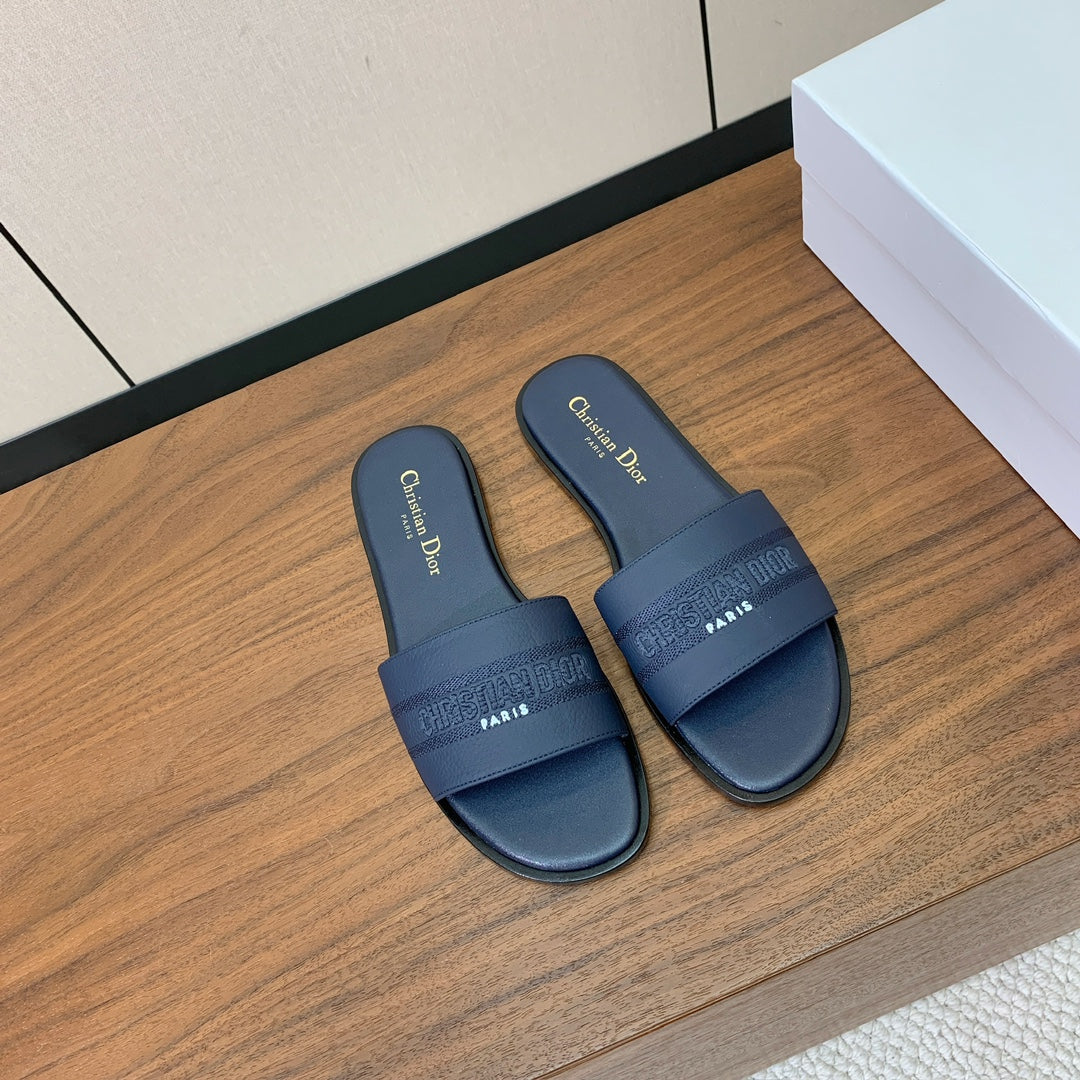 DIOR 25S DWAY SLIDE IN DEEP NAVY BLUE CALFSKIN
