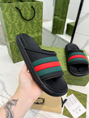 PLATFORM SLIPPERS IN BLACK MIX GREEN AND RED IMPORTED TPU
