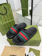 PLATFORM SLIPPERS IN BLACK MIX GREEN AND RED IMPORTED TPU