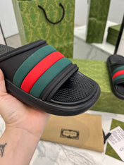 PLATFORM SLIPPERS IN BLACK MIX GREEN AND RED IMPORTED TPU