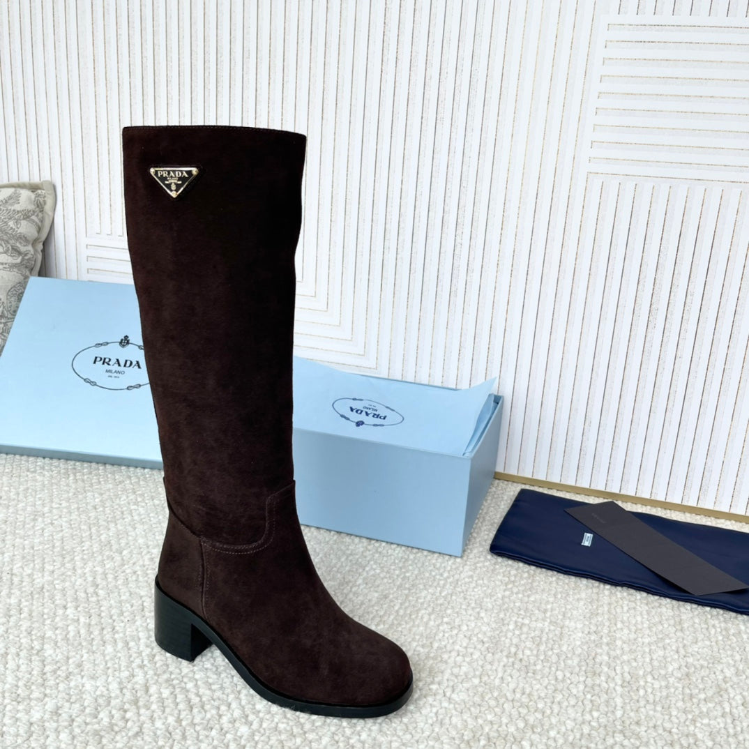 PRADA 25S HIGH-CUT BOOTS 55 MM IN DARK BROWN SUEDE