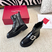 VIV' RANGERS ANKLE BOOT IN BLACK CALFSKIN WITH METAL BUCKLE