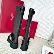 VIV' RANGERS HIGH BIKER IN BLACK CALFSKIN SILVER BUCKLE