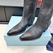 PRADA 25S POINTED-TOE LOW-CUT BOOTS IN BLACK COWHIDE