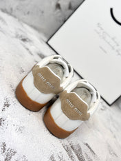 RETRO SNEAKERS WITH RIPTAPE STRAPS IN WHITE LAMBSKIN MIX PEANUT SUEDE