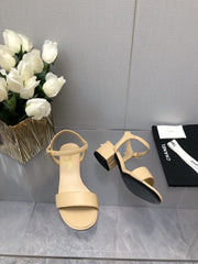 BLOCK HEEL 5 CM SANDAL IN SAND BROWN LAMBSKIN