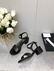 BLOCK HEEL 5 CM SANDAL IN BLACK LAMBSKIN