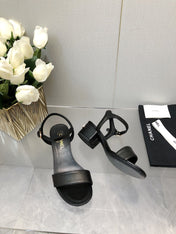 BLOCK HEEL 5 CM SANDAL IN BLACK LAMBSKIN