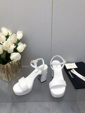 BLOCK HEEL 9 CM SANDAL IN WHITE LAMBSKIN