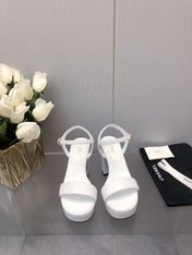 BLOCK HEEL 9 CM SANDAL IN WHITE LAMBSKIN