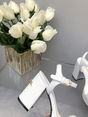 BLOCK HEEL 9 CM SANDAL IN WHITE LAMBSKIN