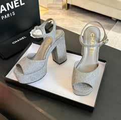 HIGH HEEL PLATFORM SANDALS IN DOVE GRAY SUEDE