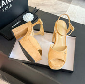 HIGH HEEL PLATFORM SANDALS IN SAND YELLOW SUEDE