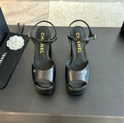 HIGH HEEL PLATFORM SANDALS IN BLACK CALFSKIN