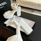 HIGH HEEL PLATFORM SANDALS IN WHITE CALFSKIN