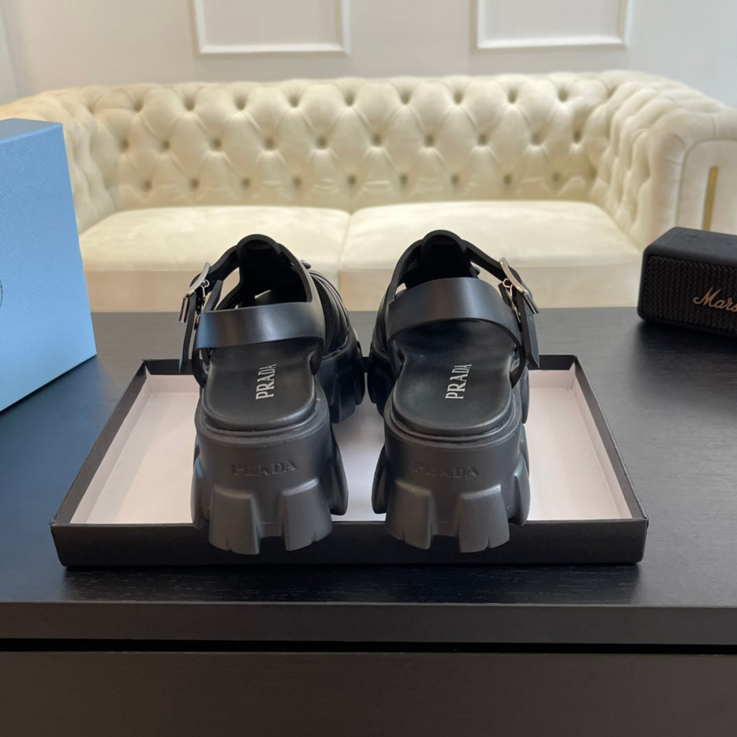 PRA RUBBER MONOLITH SANDALS BLACK CALFSKIN