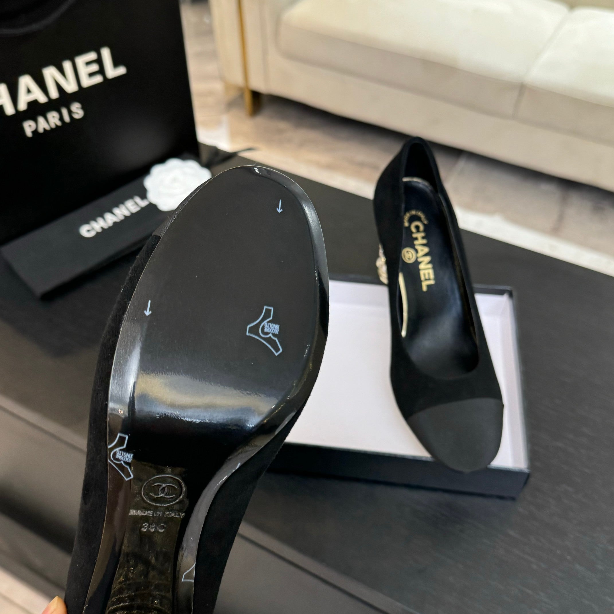 HIGH HEEL 85 MM SANDALS IN BLACK SUEDE AND FABRIC