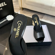 T-STRAP PEARL HEEL 85 MM SANDALS IN BLACK LAMBSKIN MULE