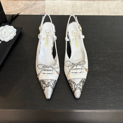 HIGH HEEL SLINGBACKS 65 MM IN WHITE WITH SNAKESKIN PATTERN LAMBSKIN