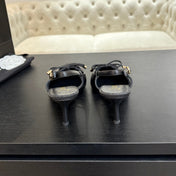 HIGH HEEL SLINGBACKS 65 MM IN BLACK WITH SNAKESKIN PATTERN LAMBSKIN