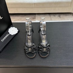 HIGH HEEL SANDAL WITH BOW IN BLACK LAMBSKIN