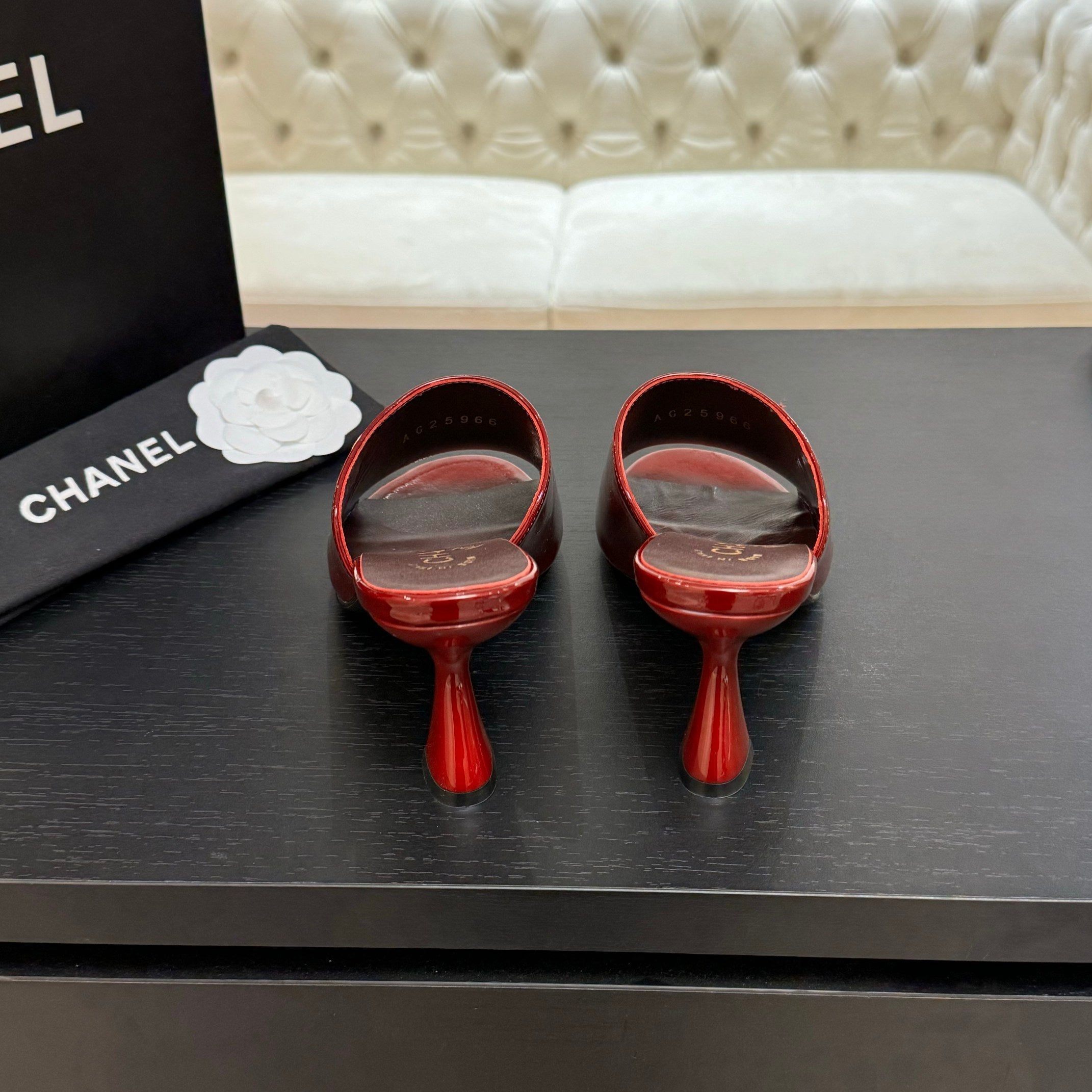 PEEP TOE MULE 85MM IN WINE RED PATENT CALFSKIN