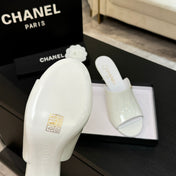 PEEP TOE MULE 85MM IN WHITE PATENT CALFSKIN