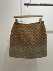 GG Beige Monogram Crystal Embellished Mini Skirt