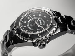 J12 Date Quartz Black Ceramic Diamond Numerals Black Dial