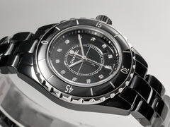 J12 Date Quartz Black Ceramic Diamond Numerals Black Dial