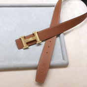 HM H D'ANCRE BELT BUCKLE & REVERSIBLE BLACK AND BRONZE BROWN LEATHER STRAP 38 MM GOLD HARDWARE
