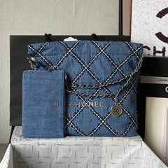 CC MEDIUM 37 CROSSBODY BAG IN BLUE DENIM WITH CHAIN