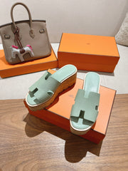 HM 25S HIGH WEDGE SANDALS IN SOFT MINT GREEN LAMBSKIN STYLE 28