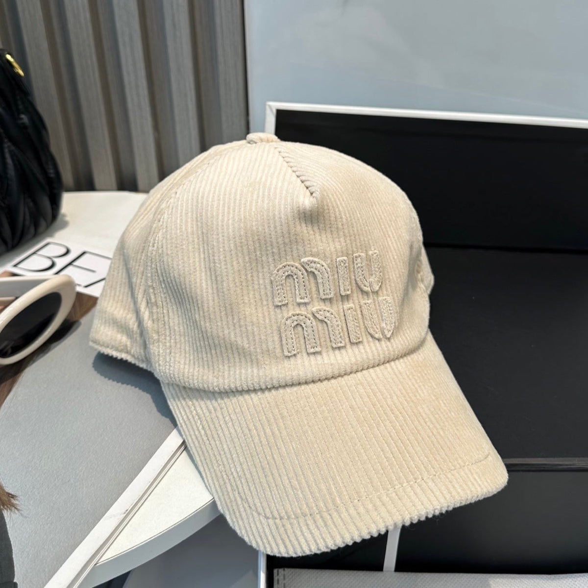 MM BASEBALL CAP IN CREAM WHITE VELVET