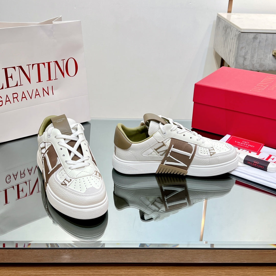 VALENTINO 25S GARAVANI VL7N SNEAKERS IN WHITE MIX BROWN LAMBSKIN