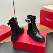 VIV' RANGERS STRASS BUCKLE BOOTS IN BLACK CALFSKIN EMBELLISHED BUCKLE