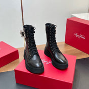 VIV' RANGERS STRASS BUCKLE BOOTS IN BLACK CALFSKIN EMBELLISHED BUCKLE