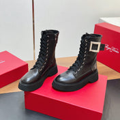 VIV' RANGERS STRASS BUCKLE BOOTS IN BLACK CALFSKIN