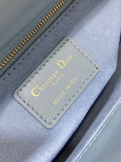 MEDIUM LADY BAG 20 IN BABY BLUE QUILTED MACROCANNAGE CALFSKIN GREY STRAP