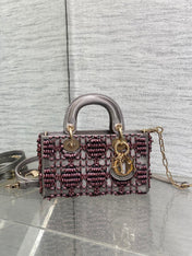 MINI LADY BAG 16 IN WENGE BROWN SATIN AND CALFSKIN WITH BEADED DESIGN