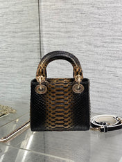 MINI 17 LADY BAG IN BLACK MIX COFFEE BROWN SNAKESKIN PATTERN LAMBSKIN