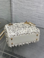 MINI 17 LADY BAG IN WHITE SATIN EMBROIDERED WITH BEADS 226310