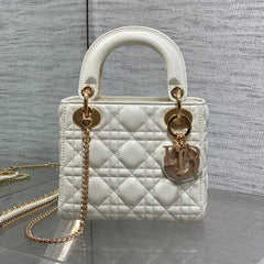 DIOR 25S MINI LADY DIOR BAG 17 IN IVORY CALFSKIN CHARM CRYSTAL EMBELLISHMENTS