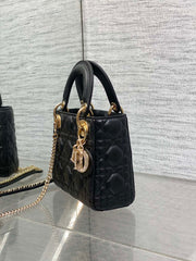 DIOR 25S MINI LADY DIOR BAG 17 IN BLACK CALFSKIN CHARM CRYSTAL EMBELLISHMENTS