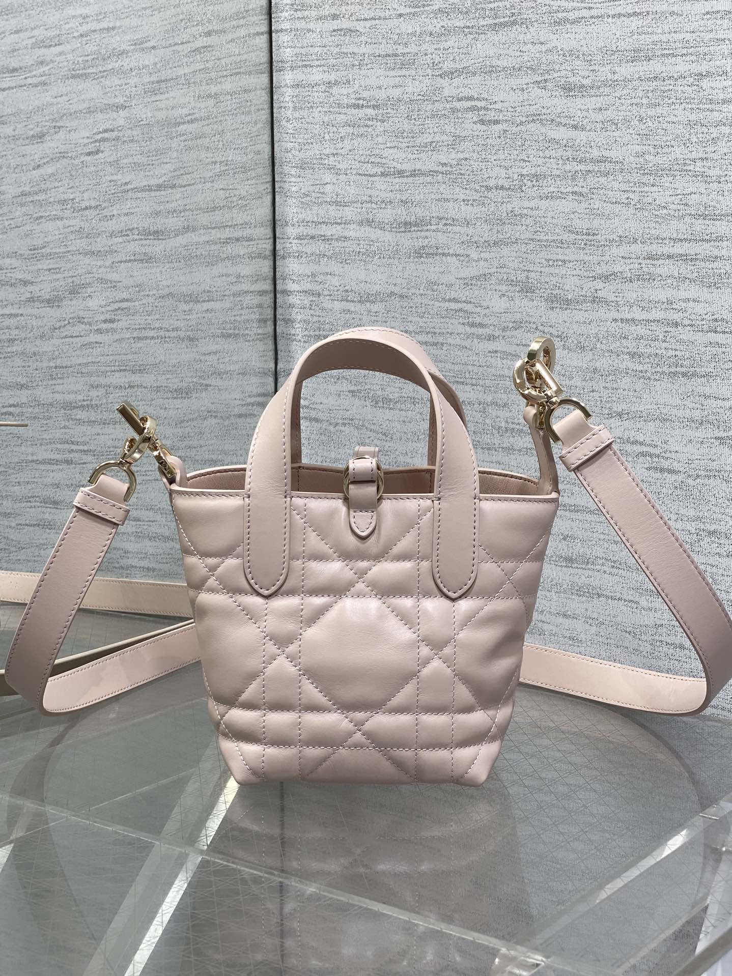 DIOR 25S ALWAYS MINI BAG 13 IN LIGHT PINK MACROCANNAGE CALFSKIN GOLD HARDWARE